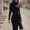 Fashion Turtleneck Long Sleeves Black Sexy Bodycon Maxi Prom Dress, Fall Casual Clothes, Streetwear Party Festival