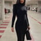 Fashion Turtleneck Long Sleeves Black Sexy Bodycon Maxi Prom Dress, Fall Casual Clothes, Streetwear Party Festival