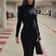 Fashion Turtleneck Long Sleeves Black Sexy Bodycon Maxi Prom Dress, Fall Casual Clothes, Streetwear Party Festival