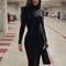 Fashion Turtleneck Long Sleeves Black Sexy Bodycon Maxi Prom Dress, Fall Casual Clothes, Streetwear Party Festival