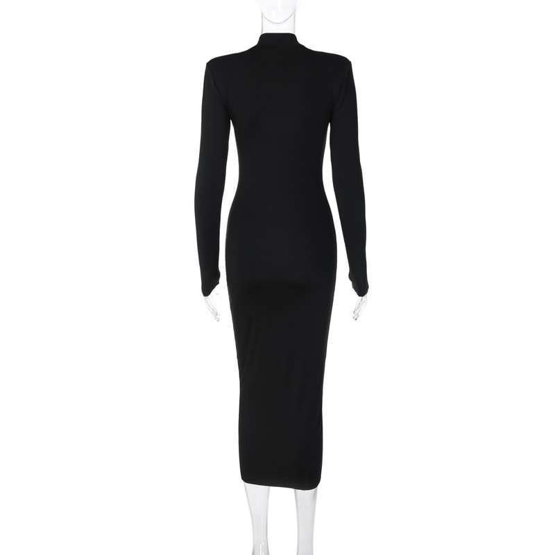 Fashion Turtleneck Long Sleeves Black Sexy Bodycon Maxi Prom Dress, Fall Casual Clothes, Streetwear Party Festival