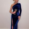 Women Velvet Bodycon Midi Dress, Elegant Long Sleeve Party Dress with Split Pencil Design for Spring and Autumn