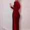 Women Velvet Bodycon Midi Dress, Elegant Long Sleeve Party Dress with Split Pencil Design for Spring and Autumn