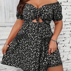 elegant floral print plus size summer dress, casual vacation off the shoulder strapless dress for women