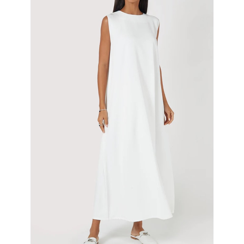 Women Dress Casual Vest Loose Draped Straight Skirt Round Neck 5