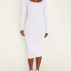stretch winter dresses women's long sleeve u-neck bodycon midi jumper dress