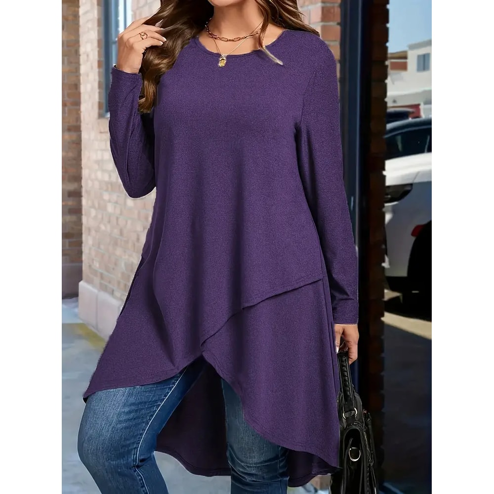 Autumn and Winter New Plus Size Women's Clothing, Daily Casual Loose Long Sleeved Dresses