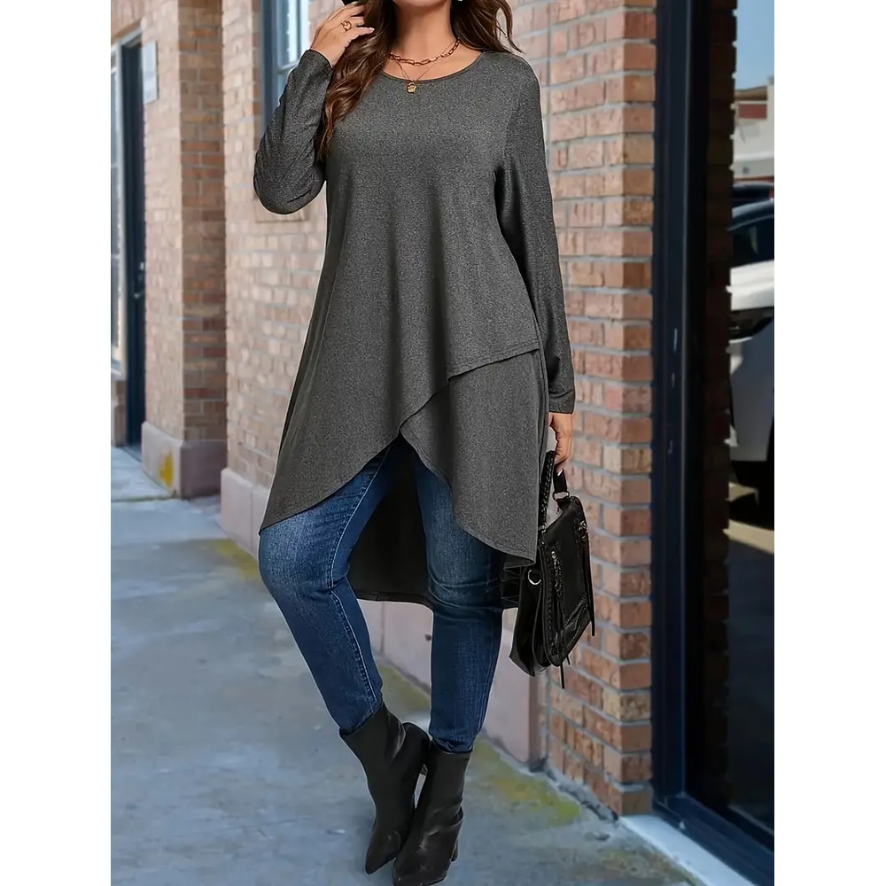 Autumn and Winter New Plus Size Women's Clothing, Daily Casual Loose Long Sleeved Dresses