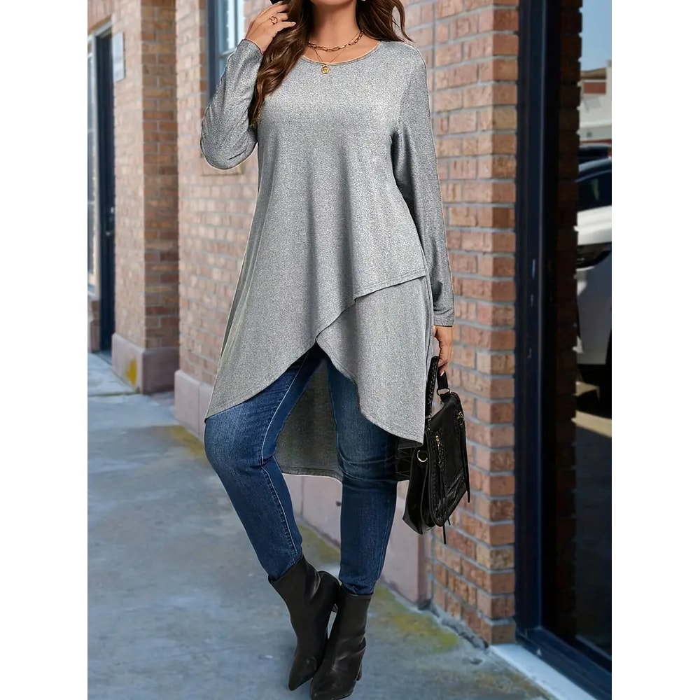 Autumn and Winter New Plus Size Women's Clothing, Daily Casual Loose Long Sleeved Dresses