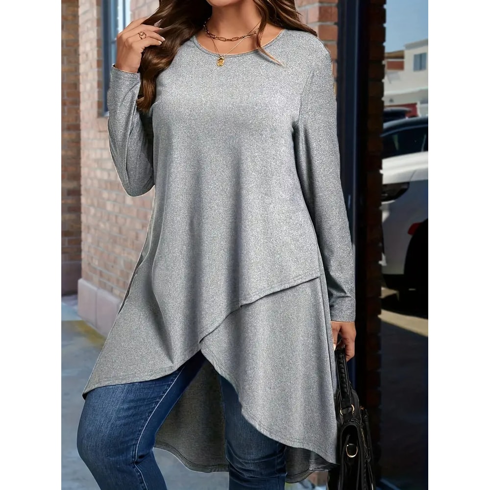 Autumn and Winter New Plus Size Women's Clothing, Daily Casual Loose Long Sleeved Dresses