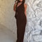 Skew Collar Backless Slim Ribbon Halter Long Dress for Women, Dulzura Summer Fashion Party Club Outfit