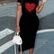 Womens Sexy Dress Summer HeartShaped Print Short Sleeved Casual Round Neck Pullover Dress Solid Col 5