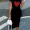 Womens Sexy Dress Summer HeartShaped Print Short Sleeved Casual Round Neck Pullover Dress Solid Col 6