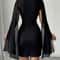 Women's Round Neck European and American Pit Stripe Pearl Chiffon Cape Hip Hugging Dress