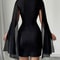 Women's Round Neck European and American Pit Stripe Pearl Chiffon Cape Hip Hugging Dress