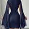 Women's Round Neck European and American Pit Stripe Pearl Chiffon Cape Hip Hugging Dress