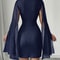 Women's Round Neck European and American Pit Stripe Pearl Chiffon Cape Hip Hugging Dress