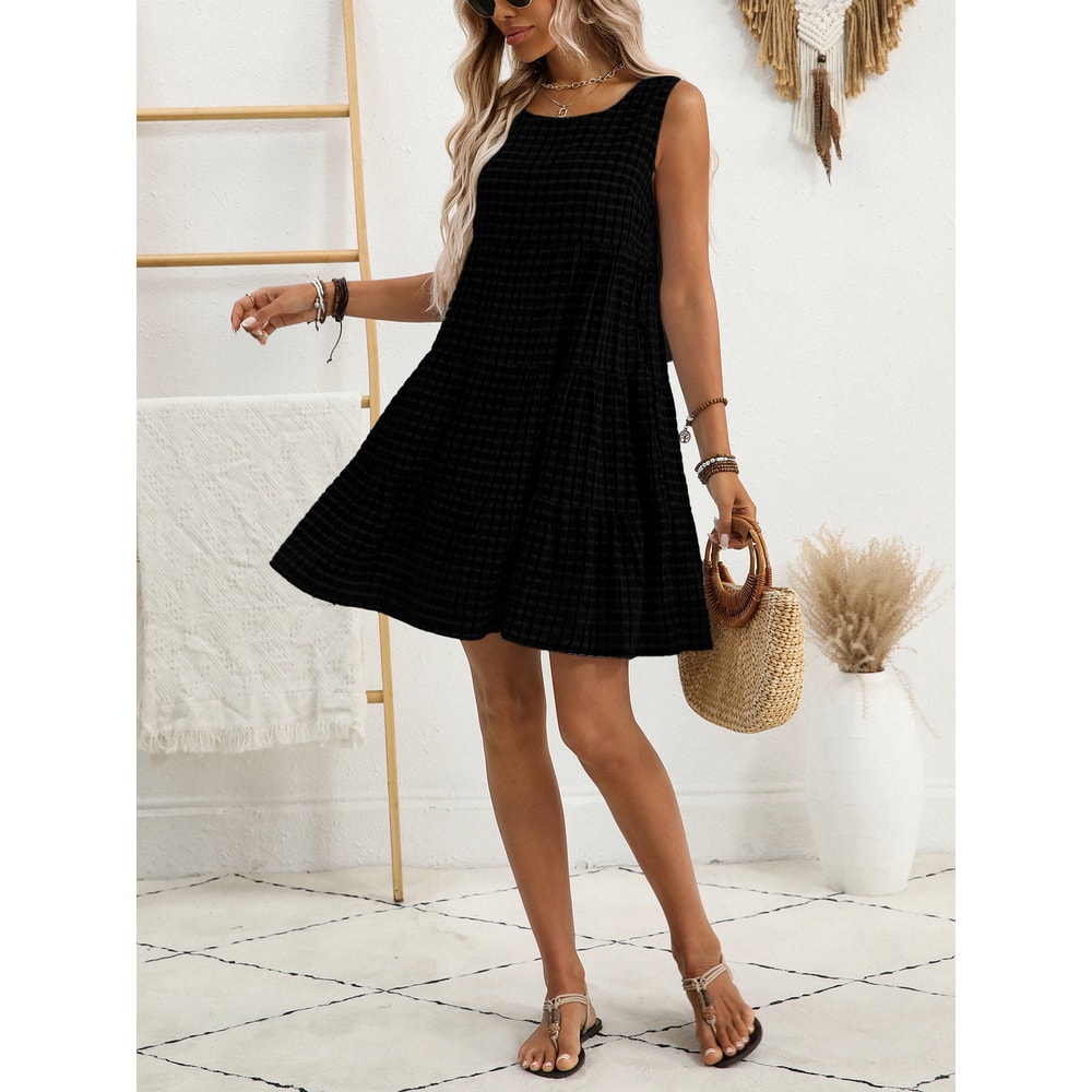 Womens Casual Solid Color Cross Border New Spring And Autumn Fashion Hollow Tank Top Dress 1