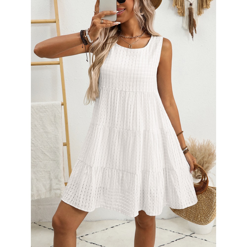 Womens Casual Solid Color Cross Border New Spring And Autumn Fashion Hollow Tank Top Dress 5