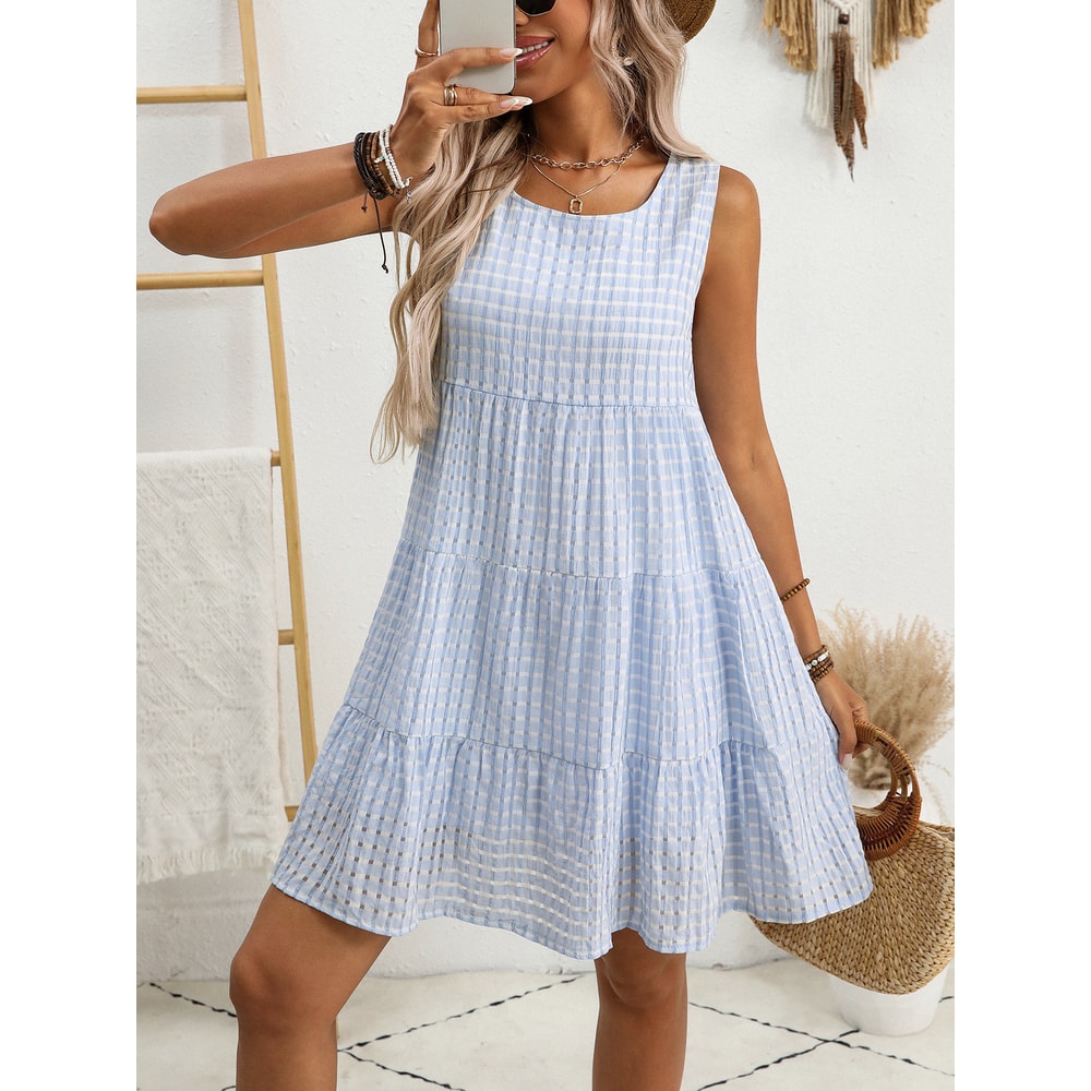 Womens Casual Solid Color Cross Border New Spring And Autumn Fashion Hollow Tank Top Dress 7