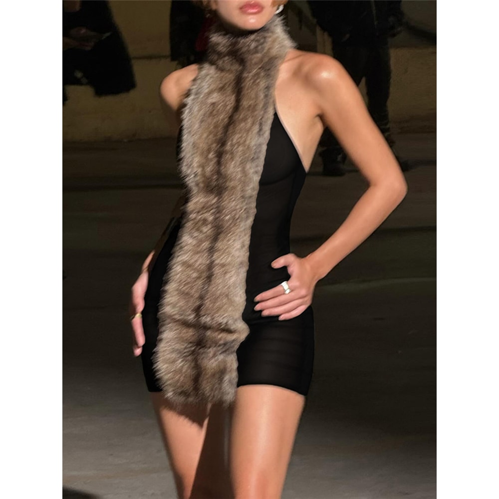 Nibber Backless Dress Women Fluff Patchwork Off Shoulder Halter Turtleneck Peach Bodycon Skinny Hig 0