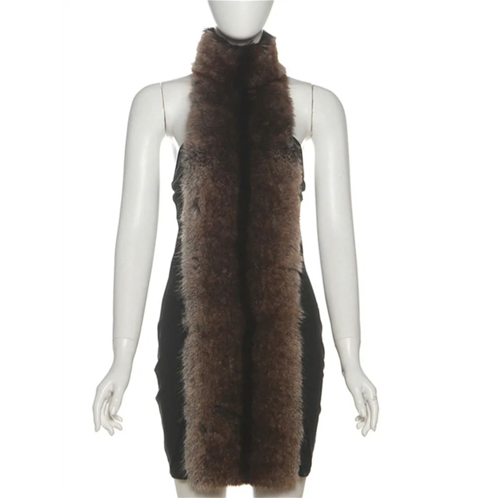 Nibber Backless Dress Women Fluff Patchwork Off Shoulder Halter Turtleneck Peach Bodycon Skinny Hig 6