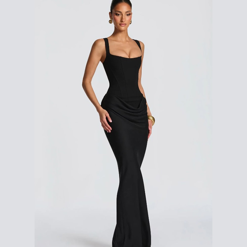 Elegant High Neck Sleeveless Maxi Dress For Women Slim Fit Long Robe 5