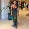 Summer Women Vintage Tie Dye Print Maxi Dress, Sexy Backless, Body-shaping Spaghetti Strap Robe, Elegant Party Vestido f