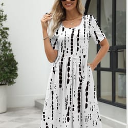 elegant printed summer dress for women with zipper round neck short sleeve