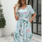Elegant Printed Summer Dress for Women with Zipper Round Neck Short Sleeve