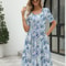 Elegant Printed Summer Dress for Women with Zipper Round Neck Short Sleeve