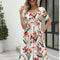 Elegant Printed Summer Dress for Women with Zipper Round Neck Short Sleeve