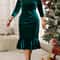 Elegant Velvet Plus Size Midi Dress With VNeck ThreeQuarter Sleeves And Ruffled Hem For Special Occ 1