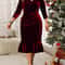 Elegant Velvet Plus Size Midi Dress With VNeck ThreeQuarter Sleeves And Ruffled Hem For Special Occ 6