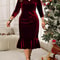 Elegant Velvet Plus Size Midi Dress With VNeck ThreeQuarter Sleeves And Ruffled Hem For Special Occ 6