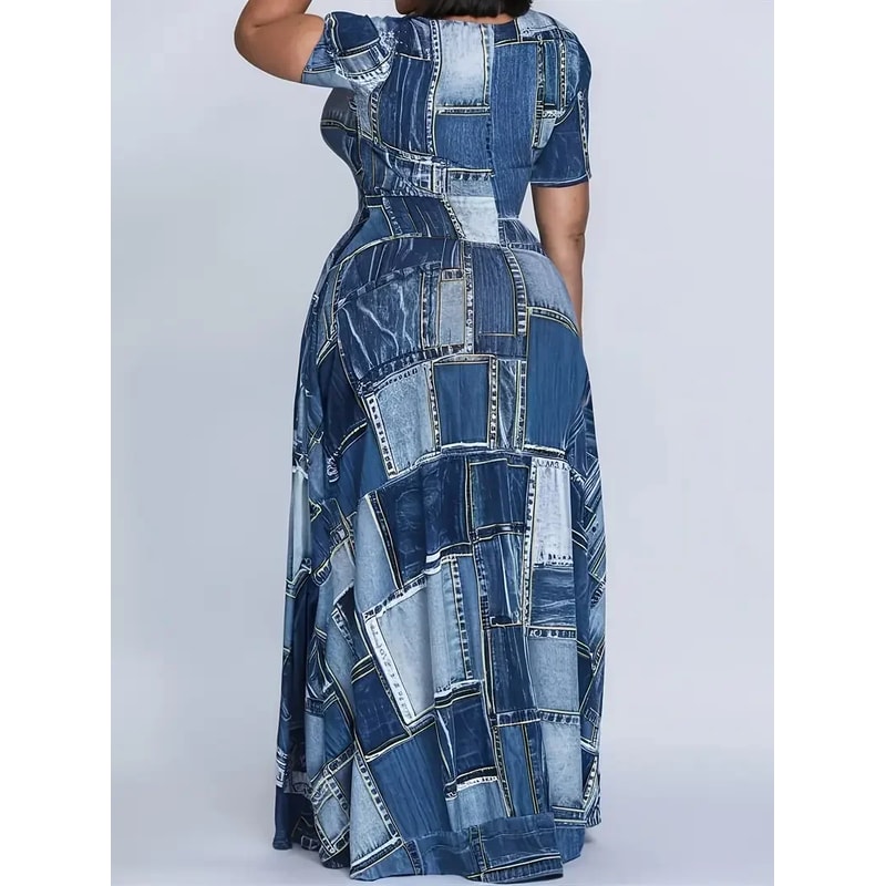 Women Popular Large Size Printed Dress With Belt Long Sleeve Womens Clothing Fashionable Long Dress 1