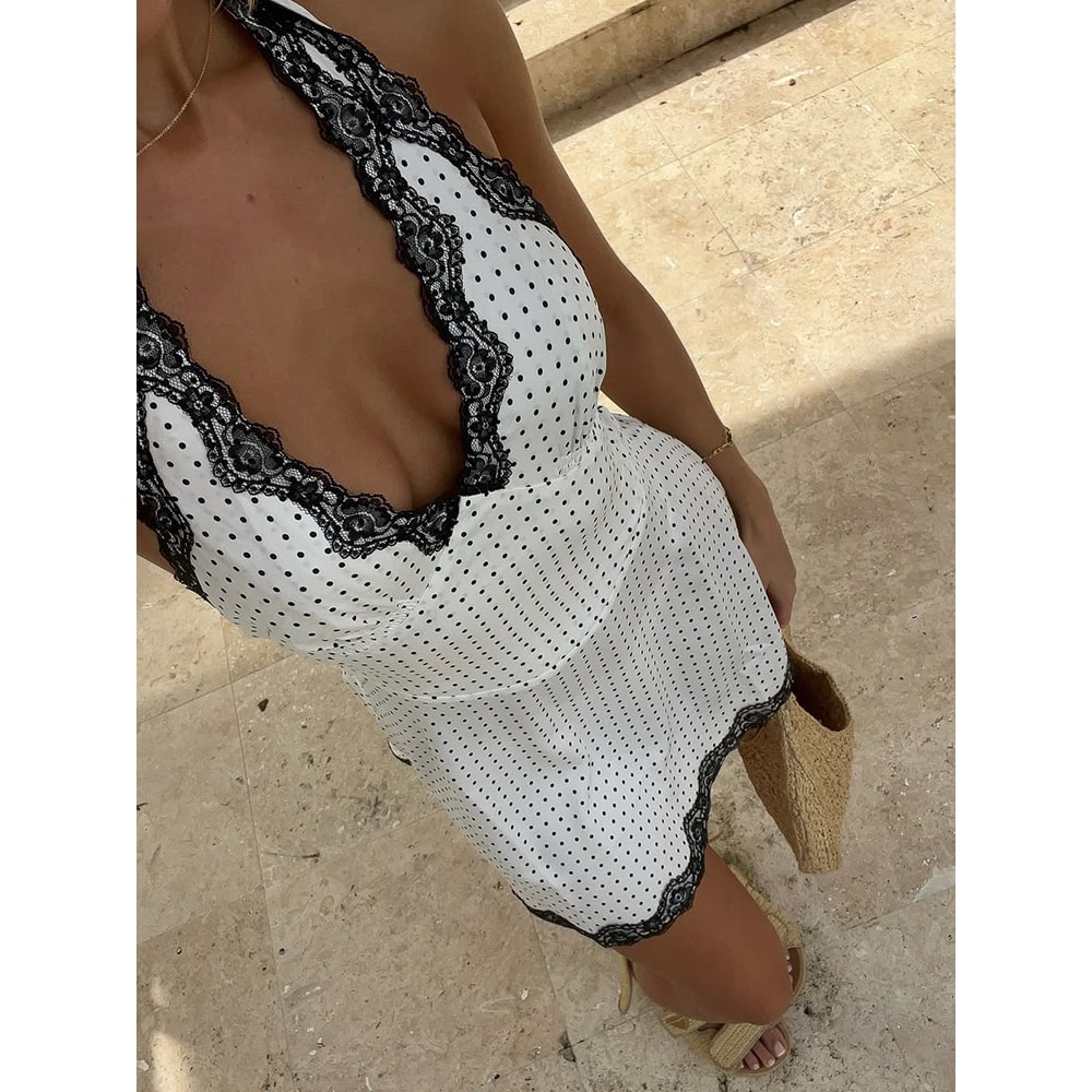 Sexy Streetwear Dot Mini ALine Dresses For Women Halter VNeck Backless Sheath Sleeveless Fashion Sl 3