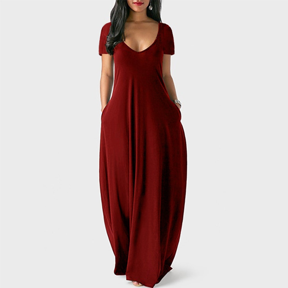 Women's Sexy Deep V Solid Color Dress, European and American Spring and Summer Long Skirt