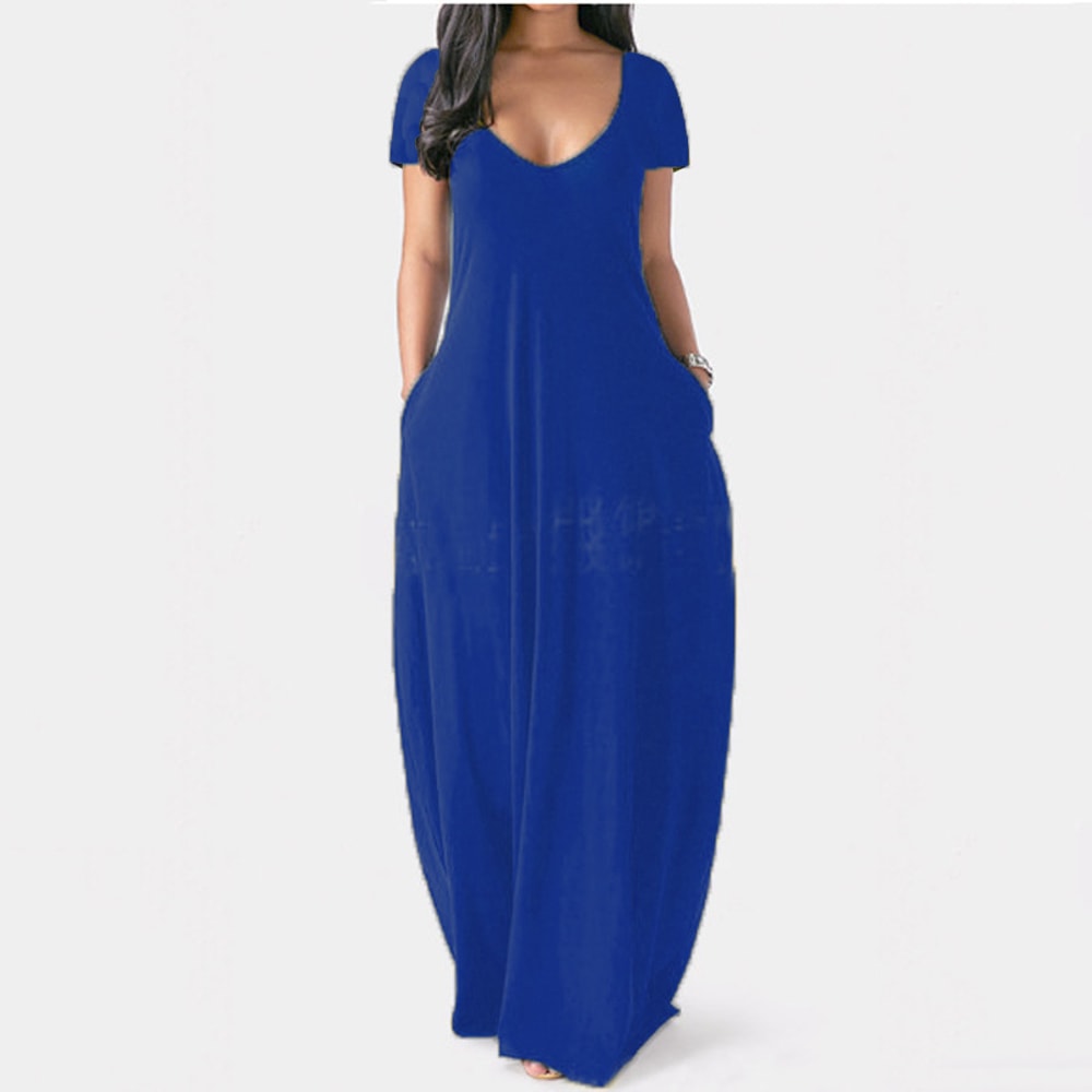 Women's Sexy Deep V Solid Color Dress, European and American Spring and Summer Long Skirt