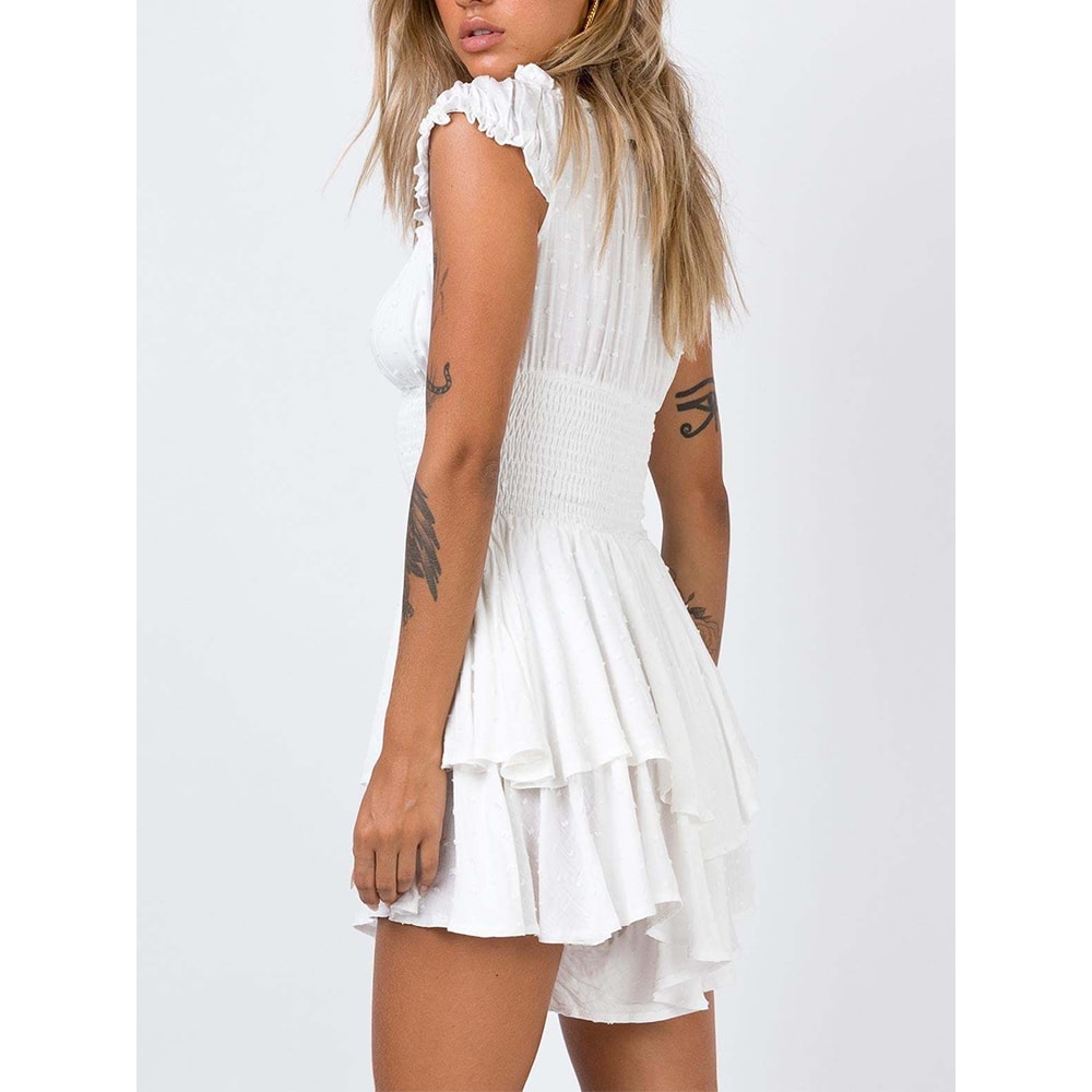 Sexy Summer Mini Dress Women One Shoulder Wrap Slim Fit Short Sleeve Pure Color Waist Hottie 1