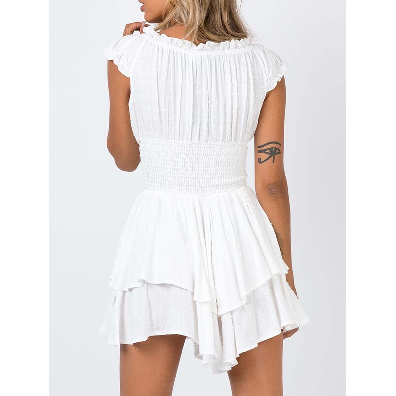 Sexy Summer Mini Dress Women One Shoulder Wrap Slim Fit Short Sleeve Pure Color Waist Hottie 2