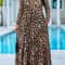 Women's Plus Size Leopard Print Maxi Dress, Long Sleeve with Pockets, Perfect for Casual Fall
