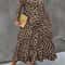 Women's Plus Size Leopard Print Maxi Dress, Long Sleeve with Pockets, Perfect for Casual Fall