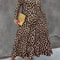 Women's Plus Size Leopard Print Maxi Dress, Long Sleeve with Pockets, Perfect for Casual Fall