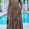 Women's Plus Size Leopard Print Maxi Dress, Long Sleeve with Pockets, Perfect for Casual Fall