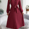 Elegant Womens Autumn Winter Vneck Buttoned Laceup Pleated Long Skirt Dress 1