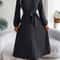 Elegant Womens Autumn Winter Vneck Buttoned Laceup Pleated Long Skirt Dress 2