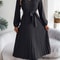 Elegant Womens Autumn Winter Vneck Buttoned Laceup Pleated Long Skirt Dress 2