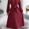 Elegant Womens Autumn Winter Vneck Buttoned Laceup Pleated Long Skirt Dress 8
