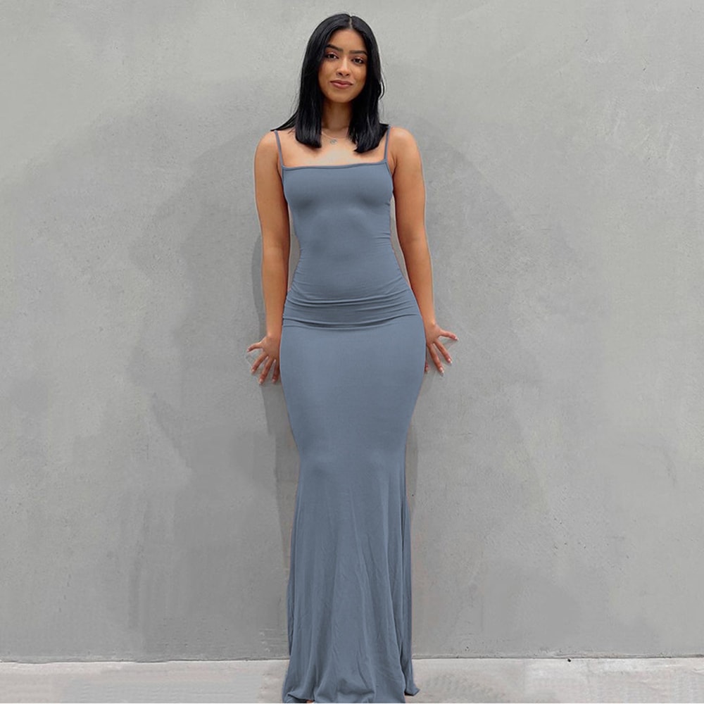 Elegant Satin Slip Maxi Dress Sleeveless Bodycon For Birthday Party Club 7